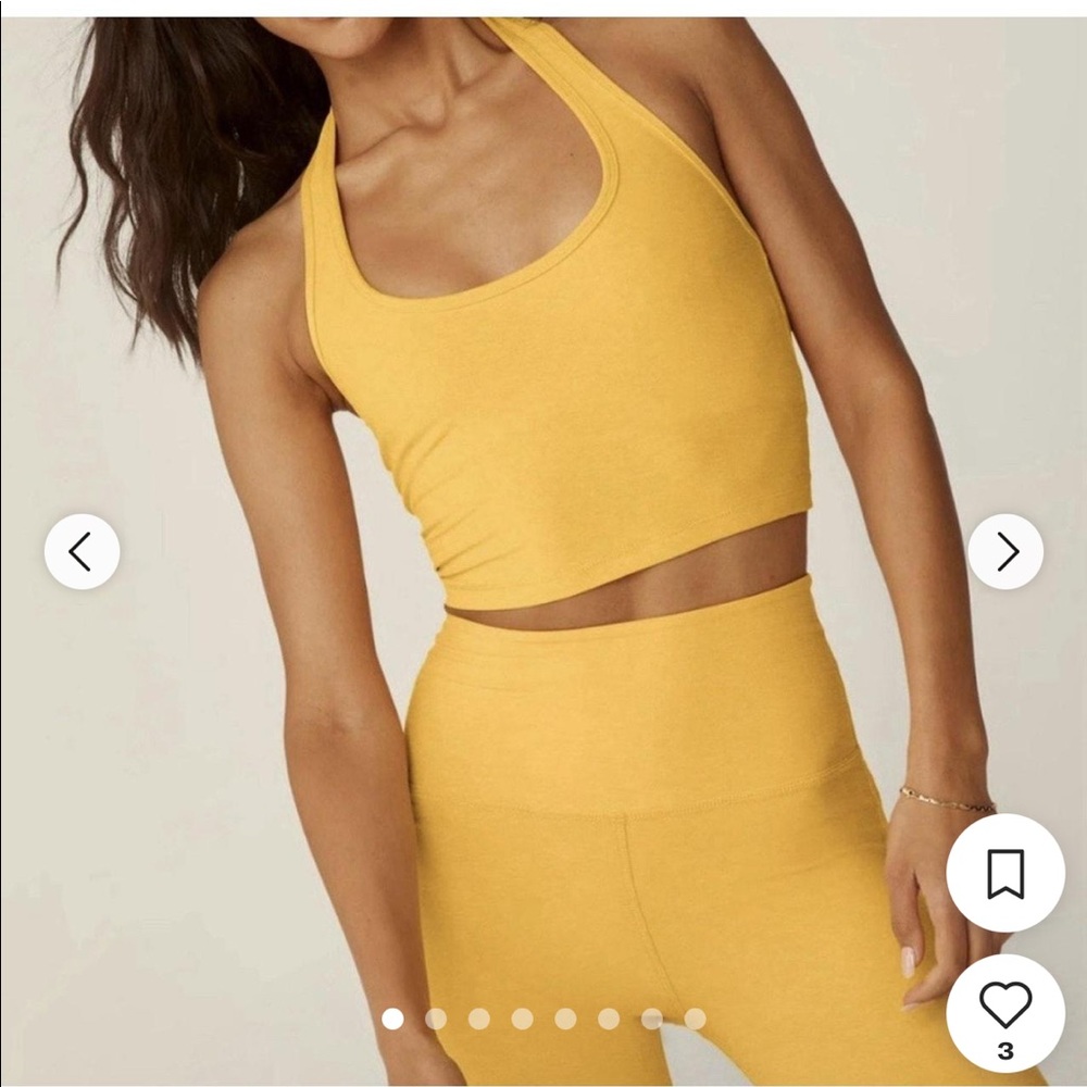 Beyond yoga yellow cropped halter top- small